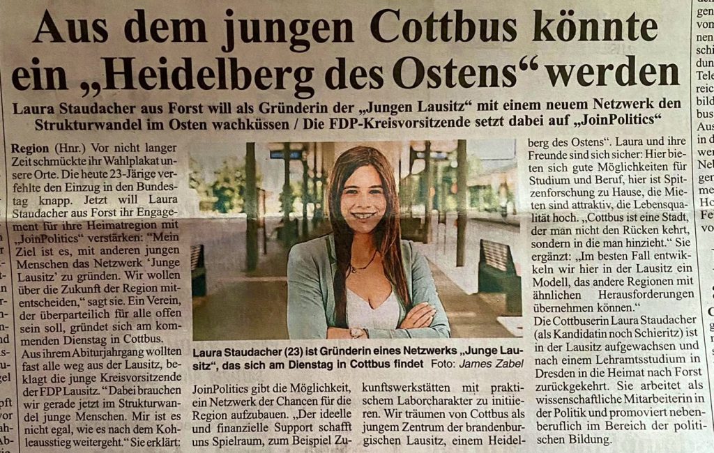 Bericht im Märkischen Boten: Junge Lausitz will Cottbus zum „Heidelberg des Ostens“ machen